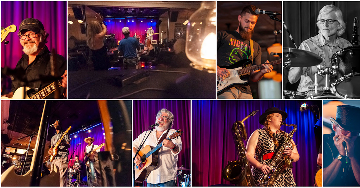 Collage of thumbnail photos of bands at SHINE-ola